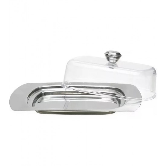 Manteigueira 19cm Por 12,7cm Em Aço Inox Com Tampa De Acrílico